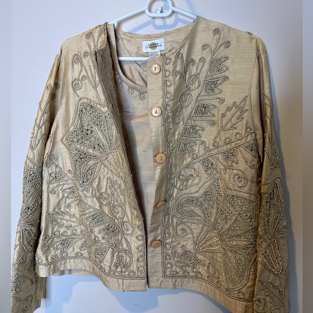 Traditional 3 piece set from India 100% Silk Jacket Top and Skirt size M